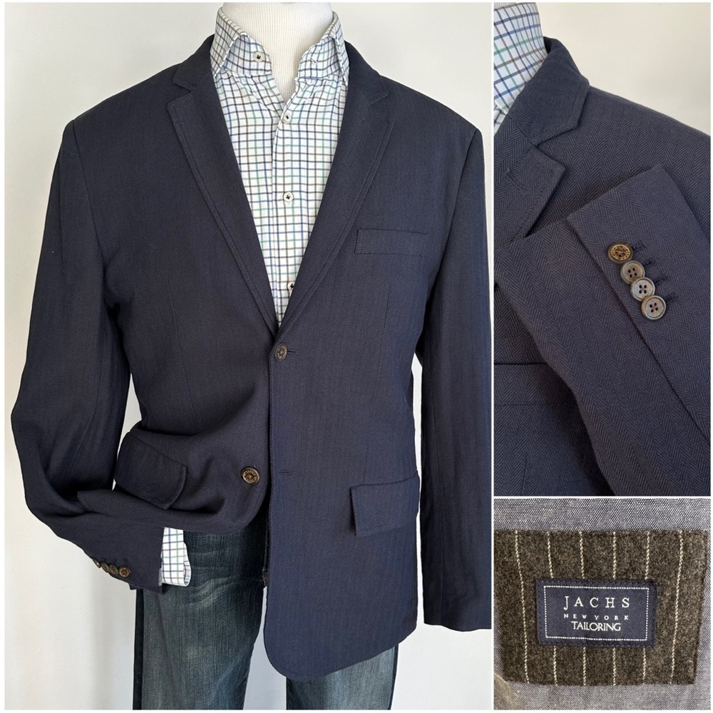 JACHS Troy Herringbone Unstructured Herringbone Blazer Large New